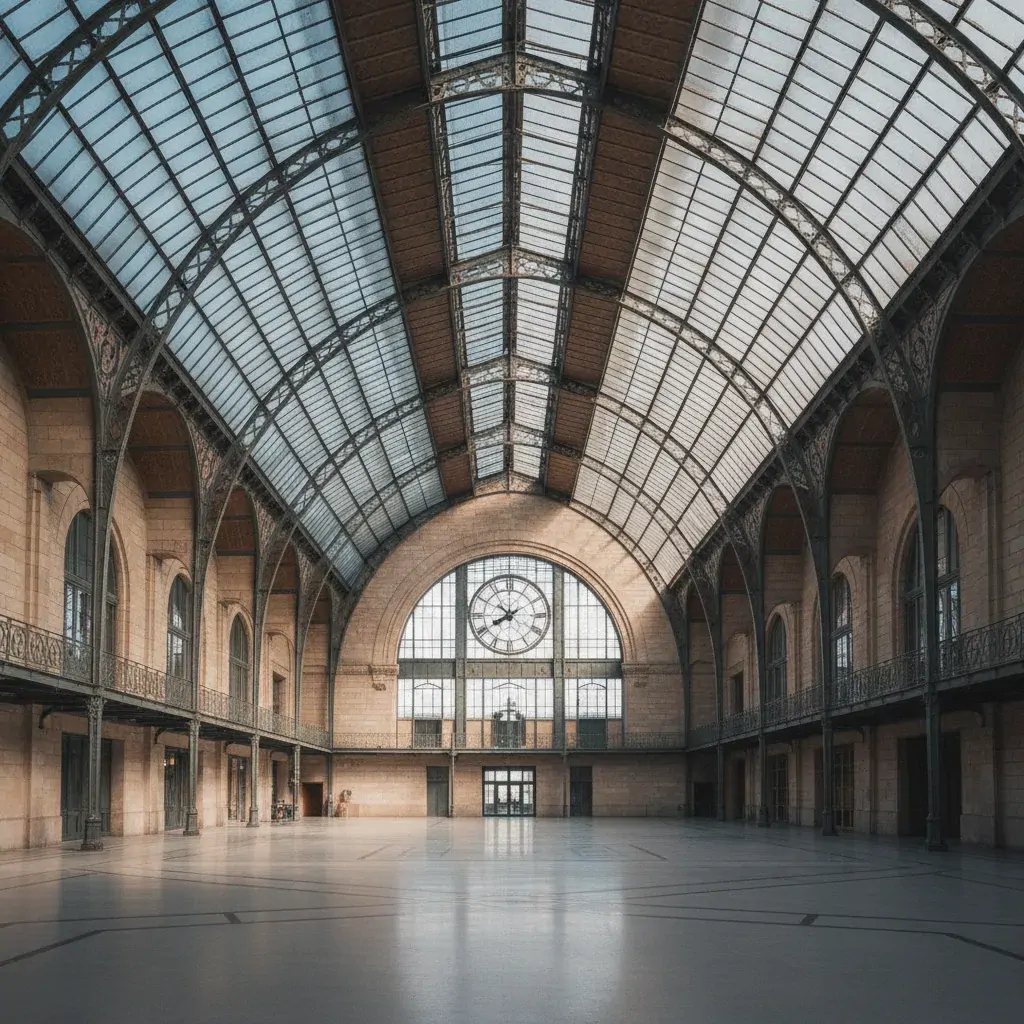Grande nef de l'ancienne gare d'Orsay avec sa verrière et son horloge