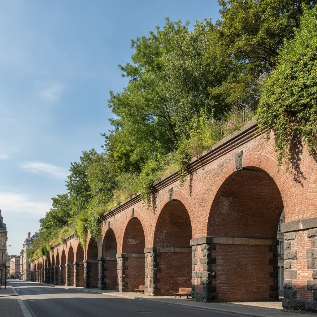 Viaduc de brique de l'ancienne ligne de Vincennes reconverti en promenade plantée